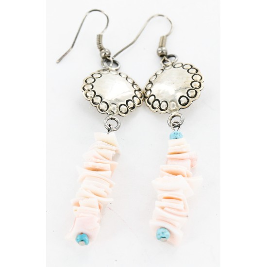 Certified Authentic Handmade Navajo .925 Sterling Silver Dangle Native American Earrings Natural Turquoise Spiny Oyster 18032-2