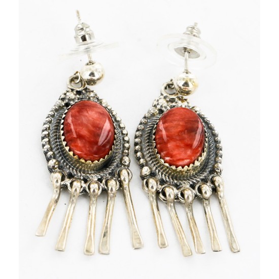 Certified Authentic Handmade Navajo .925 Sterling Silver Natural Spiny Oyster Native American Dangle Earrings 27163-3