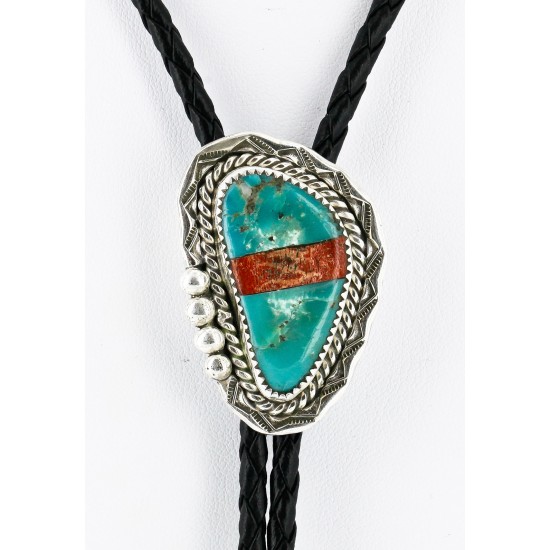 Handmade Certified Authentic Navajo .925 Sterling Silver Inlaid Natural Turquoise Jasper Native American Bolo Tie 24406-2 Handmade Certified Authentic Navajo .925 Sterling Silver Inlaid Natural Turquoise Jasper Native American Bolo Tie 24406-2