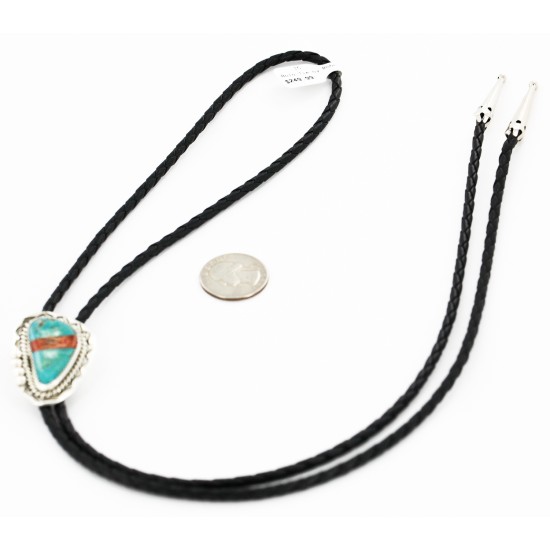 Handmade Certified Authentic Navajo .925 Sterling Silver Inlaid Natural Turquoise Jasper Native American Bolo Tie 24406-2 Handmade Certified Authentic Navajo .925 Sterling Silver Inlaid Natural Turquoise Jasper Native American Bolo Tie 24406-2