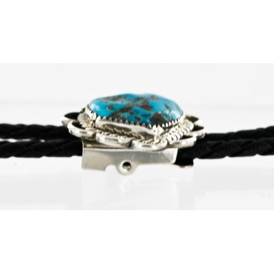 Handmade Certified Authentic Navajo .925 Sterling Silver Natural Turquoise Native American Bolo Tie  24406-4