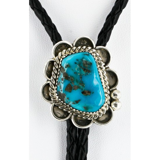 Handmade Certified Authentic Navajo .925 Sterling Silver Natural Turquoise Native American Bolo Tie  24406-4
