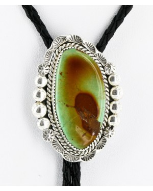 Handmade Certified Authentic Navajo .925 Sterling Silver Natural Turquoise Native American Bolo Tie  24408-1
