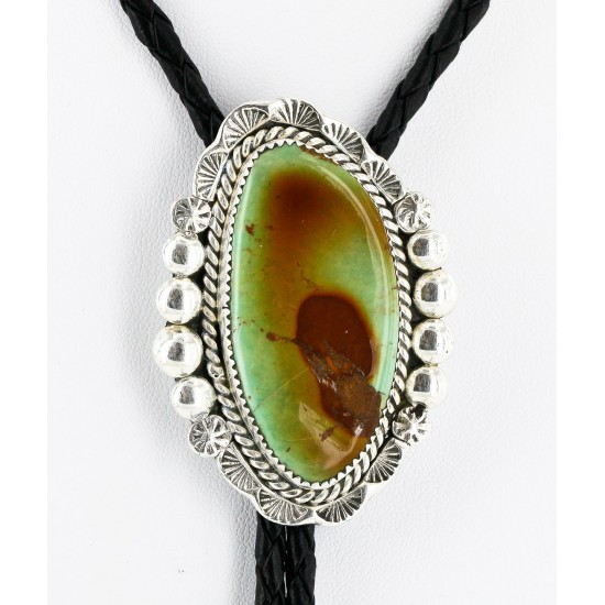 Handmade Certified Authentic Navajo .925 Sterling Silver Natural Turquoise Native American Bolo Tie  24408-1