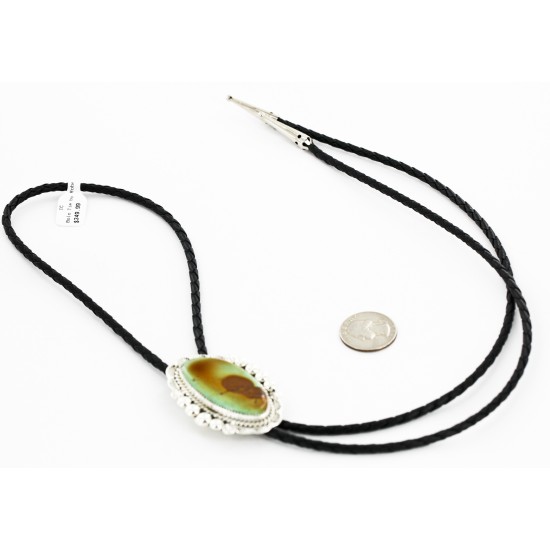Handmade Certified Authentic Navajo .925 Sterling Silver Natural Turquoise Native American Bolo Tie  24408-1