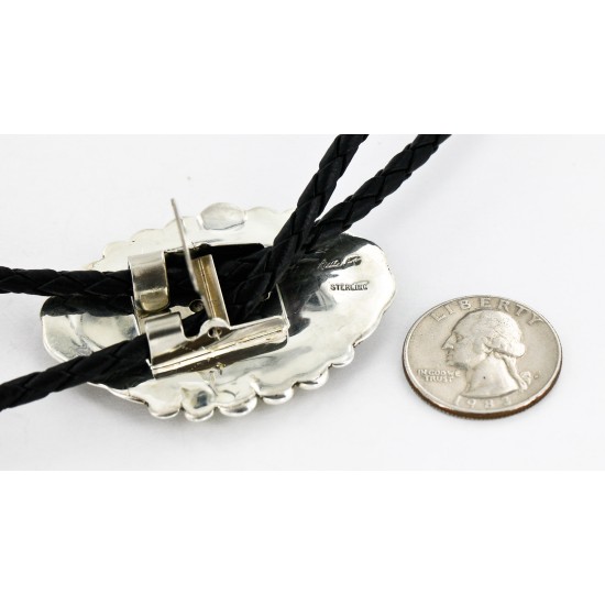 Handmade Certified Authentic Navajo .925 Sterling Silver Natural Turquoise Native American Bolo Tie  24408-1