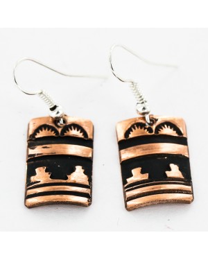 Handmade Certified Authentic Navajo Pure Copper Dangle Native American Earrings 27182-1