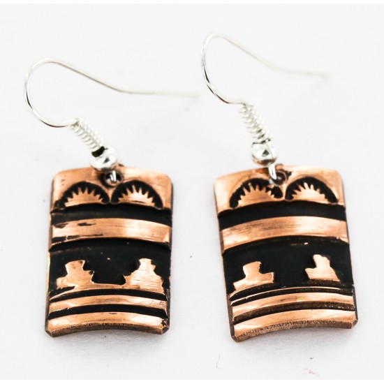 Handmade Certified Authentic Navajo Pure Copper Dangle Native American Earrings 27182-1