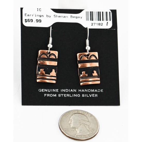 Handmade Certified Authentic Navajo Pure Copper Dangle Native American Earrings 27182-1