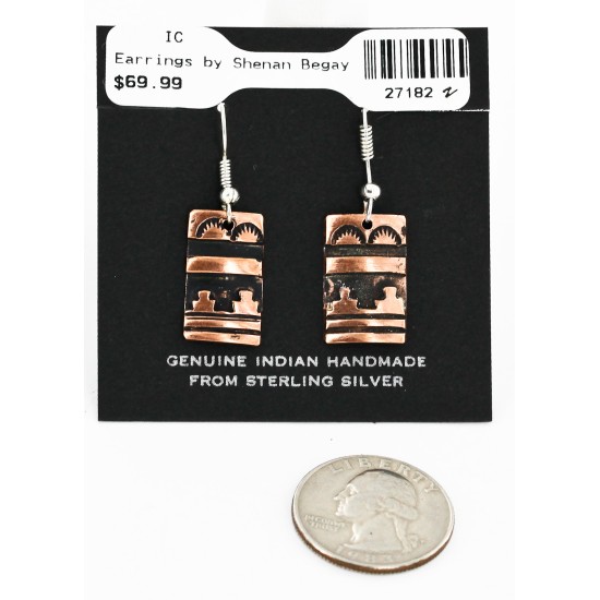 Handmade Certified Authentic Navajo Pure Copper Dangle Native American Earrings 27182-2