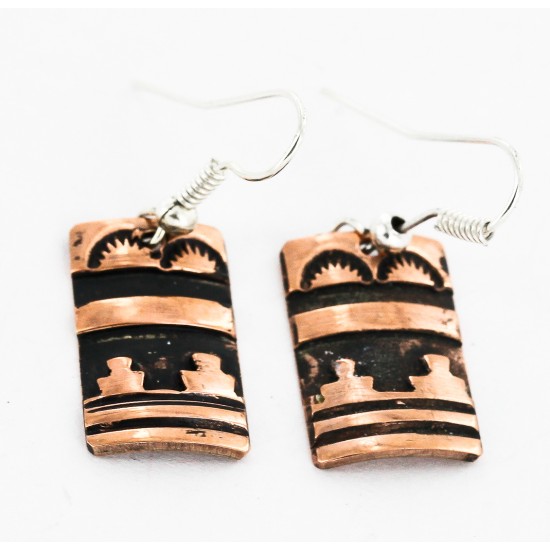 Handmade Certified Authentic Navajo Pure Copper Dangle Native American Earrings 27182-2