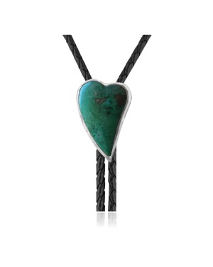 Heart .925 Sterling Silver Certified Authentic Handmade Navajo Native American Natural Turquoise Bolo Tie 34388