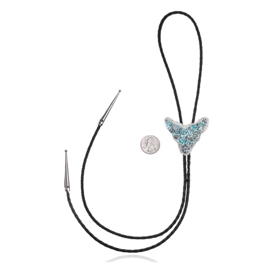 Bull Skull .925 Sterling Silver Certified Authentic Handmade Navajo Native American Natural Turquoise Bolo Tie 34390