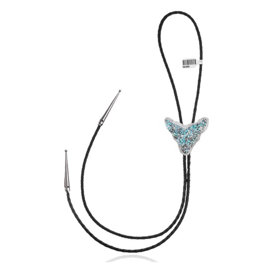 Bull Skull .925 Sterling Silver Certified Authentic Handmade Navajo Native American Natural Turquoise Bolo Tie 34390
