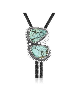 Wave .925 Sterling Silver Certified Authentic Handmade Navajo Native American Natural Turquoise Bolo Tie 34393