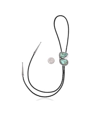 Wave .925 Sterling Silver Certified Authentic Handmade Navajo Native American Natural Turquoise Bolo Tie 34393