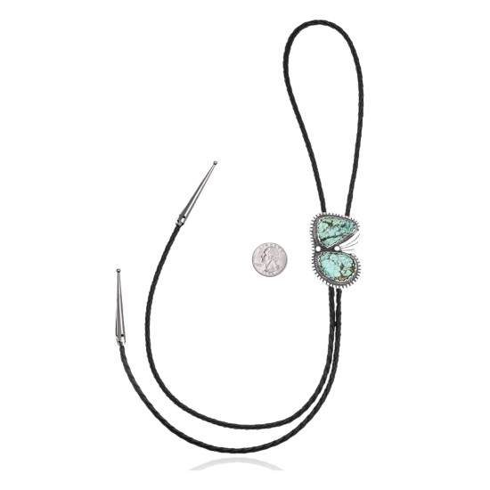 Wave .925 Sterling Silver Certified Authentic Handmade Navajo Native American Natural Turquoise Bolo Tie 34393