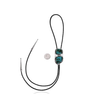 Wave .925 Sterling Silver Certified Authentic Handmade Navajo Native American Natural Turquoise Bolo Tie 34394