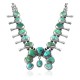 Squash Blossom .925 Sterling Silver Certified Authentic Navajo Native American Natural Turquoise Necklace 35102