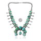 Squash Blossom .925 Sterling Silver Certified Authentic Navajo Native American Natural Turquoise Necklace 35102