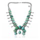 Squash Blossom .925 Sterling Silver Certified Authentic Navajo Native American Natural Turquoise Necklace 35102