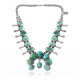Squash Blossom .925 Sterling Silver Certified Authentic Navajo Native American Natural Turquoise Necklace 35102