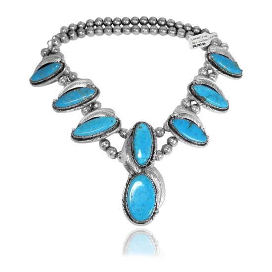 Feather .925 Sterling Silver Certified Authentic Navajo Native American Natural Turquoise Necklace 35106 Feather .925 Sterling Silver Certified Authentic Navajo Native American Natural Turquoise Necklace 35106
