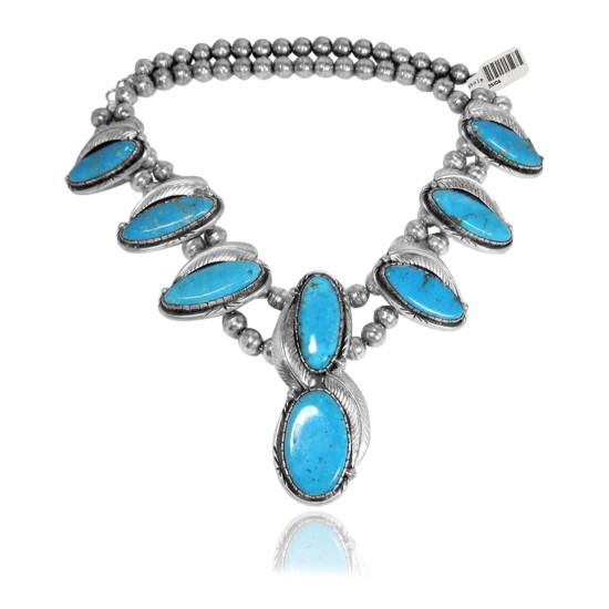 Feather .925 Sterling Silver Certified Authentic Navajo Native American Natural Turquoise Necklace 35106 Feather .925 Sterling Silver Certified Authentic Navajo Native American Natural Turquoise Necklace 35106