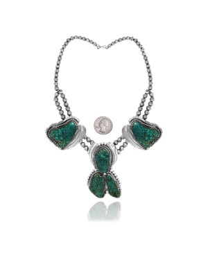 Feather .925 Sterling Silver Certified Authentic Navajo Native American Natural Turquoise Necklace 35108