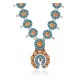 Squash Blossom .925 Sterling Silver Certified Authentic Navajo Native American Natural Turquoise Coral Necklace 35109