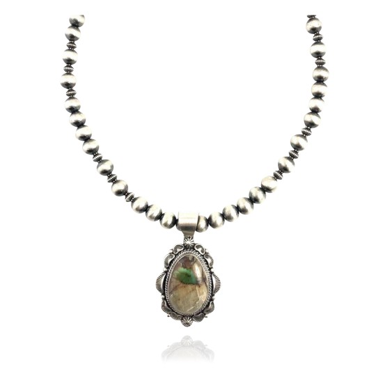 Sun .925 Sterling Silver Certified Authentic Navajo Native American Natural Turquoise Necklace 35111