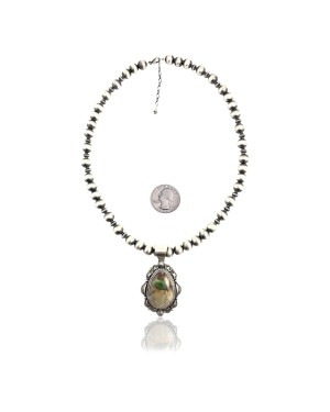Sun .925 Sterling Silver Certified Authentic Navajo Native American Natural Turquoise Necklace 35111