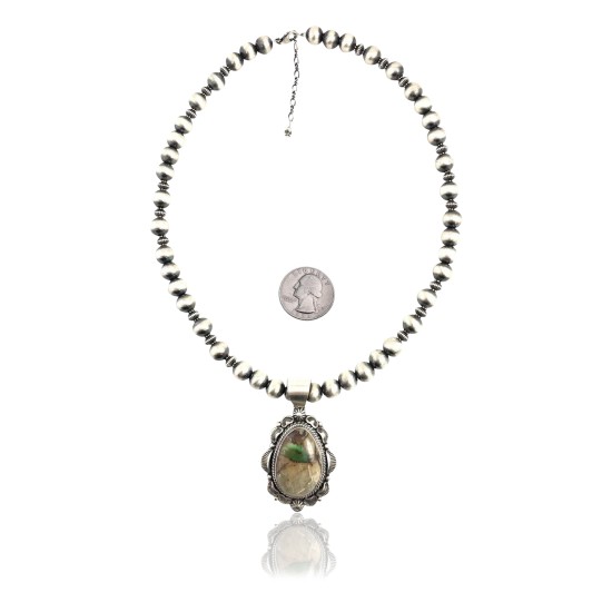 Sun .925 Sterling Silver Certified Authentic Navajo Native American Natural Turquoise Necklace 35111