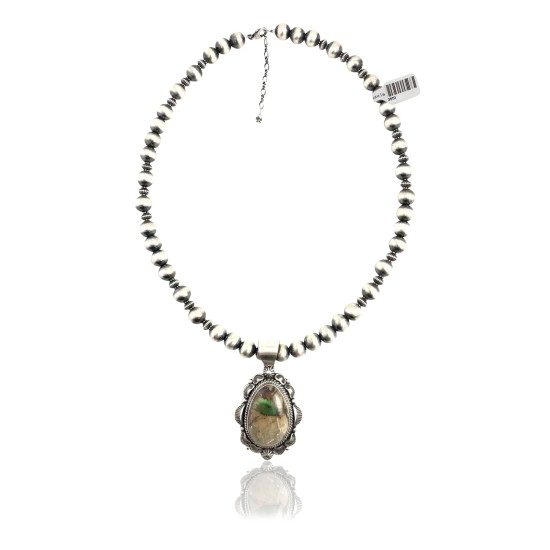 Sun .925 Sterling Silver Certified Authentic Navajo Native American Natural Turquoise Necklace 35111