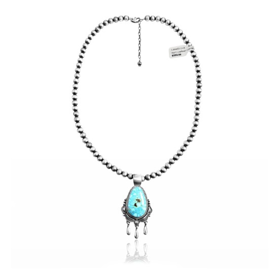 Wave .925 Sterling Silver Certified Authentic Navajo Native American Natural Turquoise Necklace 35112
