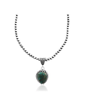 Wave .925 Sterling Silver Certified Authentic Navajo Native American Natural Turquoise Necklace 35117
