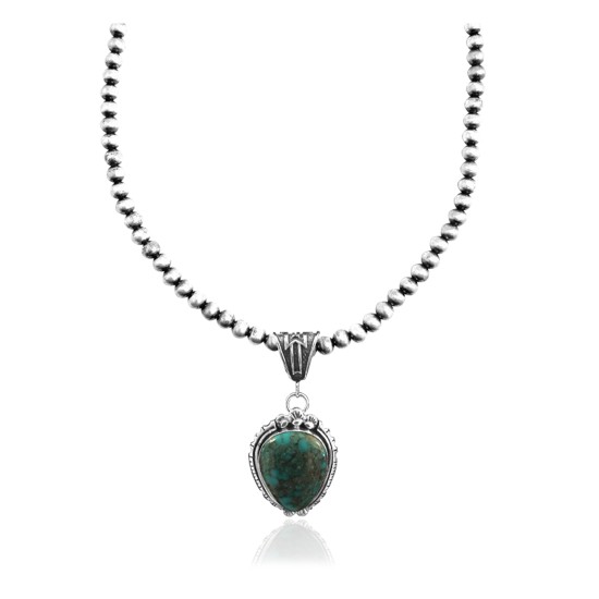Wave .925 Sterling Silver Certified Authentic Navajo Native American Natural Turquoise Necklace 35117
