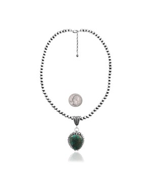 Wave .925 Sterling Silver Certified Authentic Navajo Native American Natural Turquoise Necklace 35117