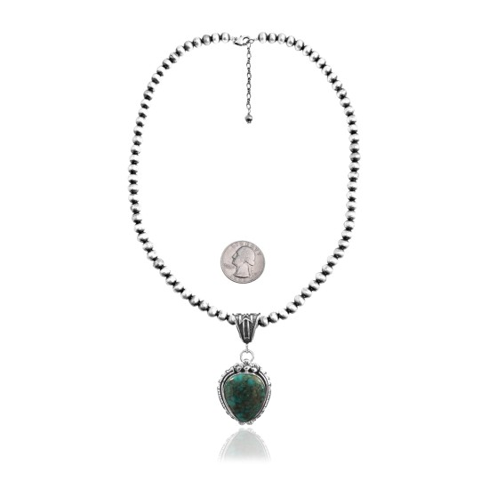 Wave .925 Sterling Silver Certified Authentic Navajo Native American Natural Turquoise Necklace 35117