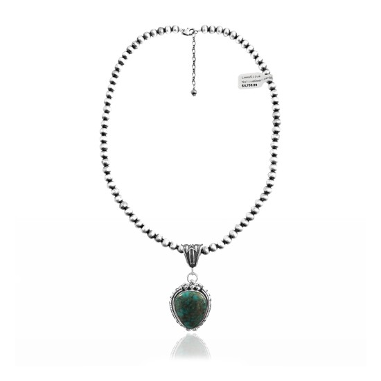 Wave .925 Sterling Silver Certified Authentic Navajo Native American Natural Turquoise Necklace 35117