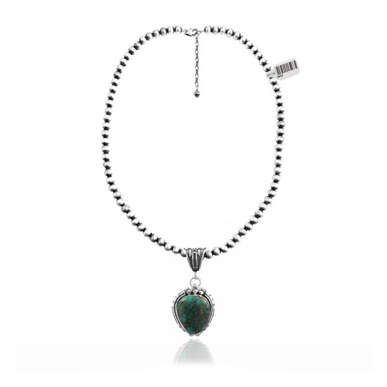 Wave .925 Sterling Silver Certified Authentic Navajo Native American Natural Turquoise Necklace 35117
