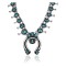 Squash Blossom .925 Sterling Silver Certified Authentic Navajo Native American Natural Turquoise Necklace 35119
