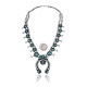 Squash Blossom .925 Sterling Silver Certified Authentic Navajo Native American Natural Turquoise Necklace 35119