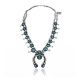 Squash Blossom .925 Sterling Silver Certified Authentic Navajo Native American Natural Turquoise Necklace 35119