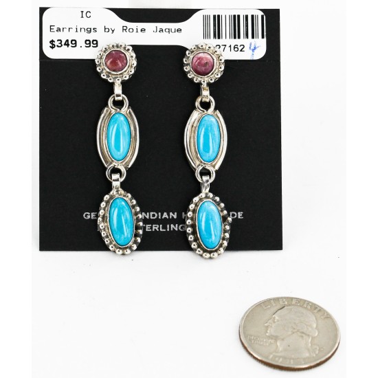 Certified Authentic Handmade Navajo .925 Sterling Silver Natural Turquoise Purple Spiny Oyster Native American Dangle Earrings 27162-4