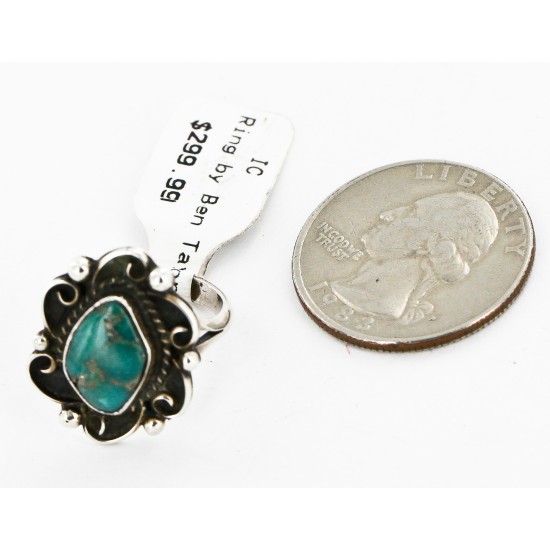 .925 Sterling Silver Flower Handmade Certified Authentic Navajo Natural Turquoise Native American Ring  16789