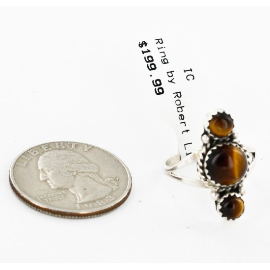 .925 Sterling Silver Handmade Certified Authentic Navajo Natural Tigers Eye Native American Ring  12831-5