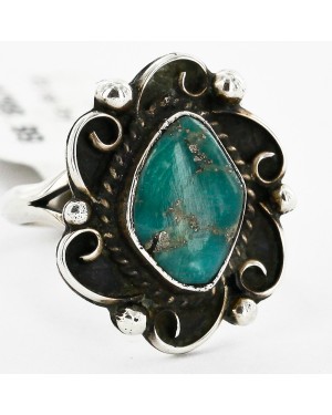 .925 Sterling Silver Flower Handmade Certified Authentic Navajo Natural Turquoise Native American Ring  16789