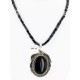 .925 Sterling Silver Handmade Certified Authentic Navajo Inlaid Natural Turquoise Snowflake Black Onyx Native American Necklace 24409-1-1588