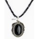 .925 Sterling Silver Handmade Certified Authentic Navajo Inlaid Natural Turquoise Snowflake Black Onyx Native American Necklace 24409-1-1588